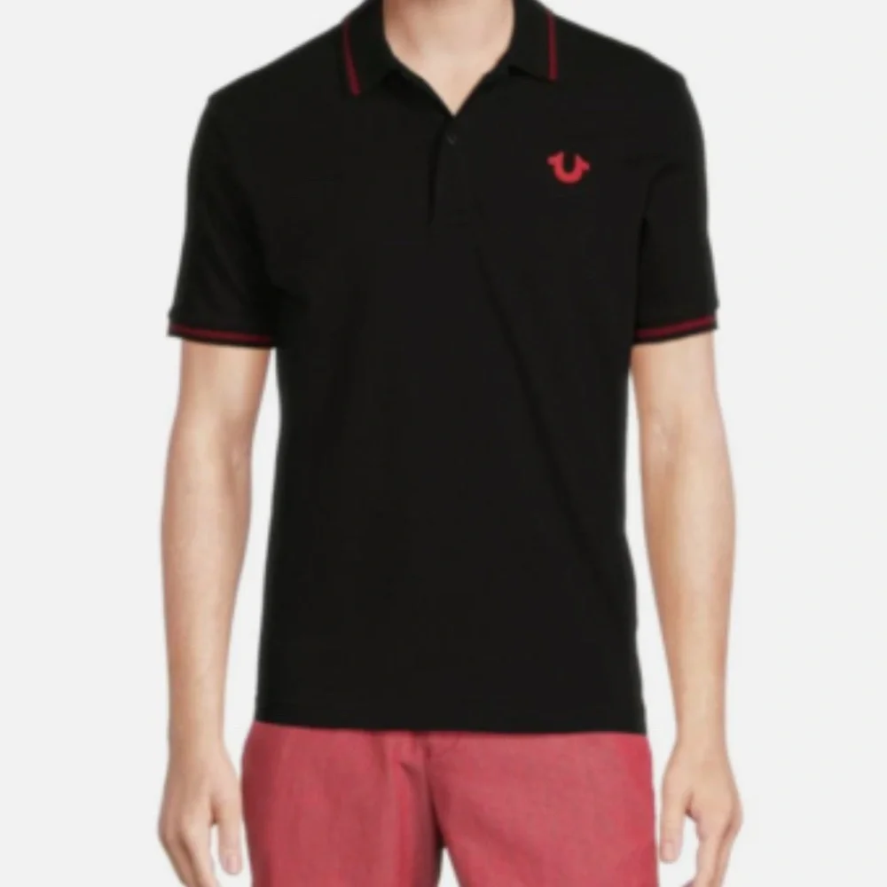 True religion classic polo Black /Red trim & logo Size L